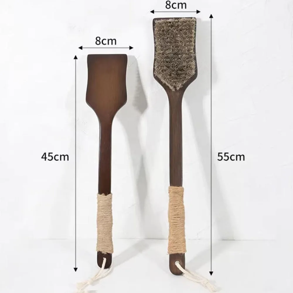 Extra Long Body Brush with Wooden Handle, Bath Brush with Soft Horsehair, Mud Scrub, Bath Towel Scrub, Back Dry Brush, Pig Mane