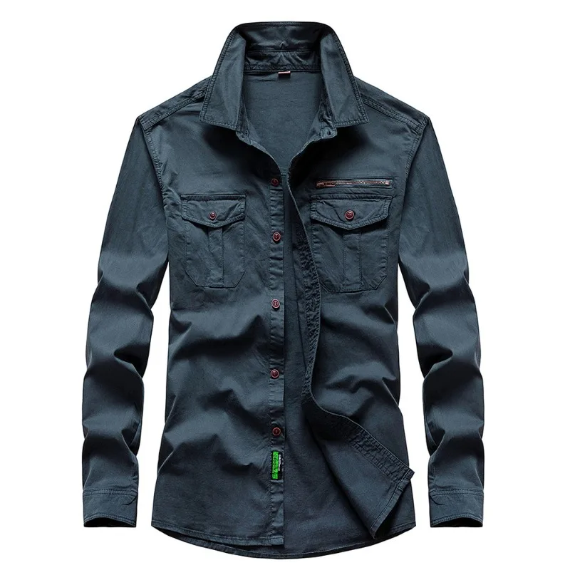 High Quality Men Outdoor Multi Pockets Long Sleeved Cargo Shirts Man Cotton Loose Shirts Spring Male Elastic Casual Shirts 3XL
