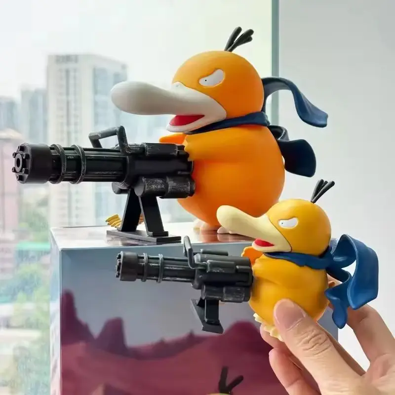 2025 Pokemon Serie Psyduck Gatling Gun Figure Toy Cute Duck Collection Figurine creative Modello Anime Periferico Ragazzi Regalo