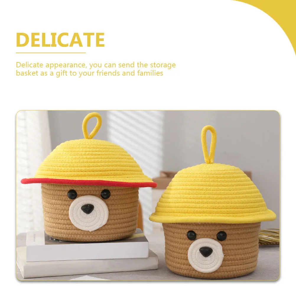 

Bear Shaped Cotton Rope Basket with Lid Storage Organizer for Kids Room Home Decor Desktop Sundries Woven Basket