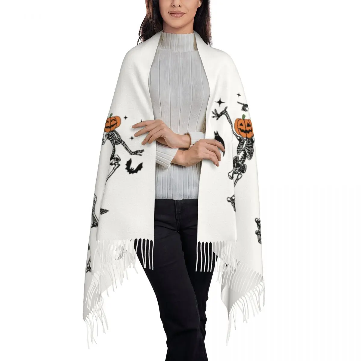 Sciarpa scheletro da ballo stampata personalizzata Uomo Donna Sciarpe calde invernali Scialli scheletro zucca di Halloween