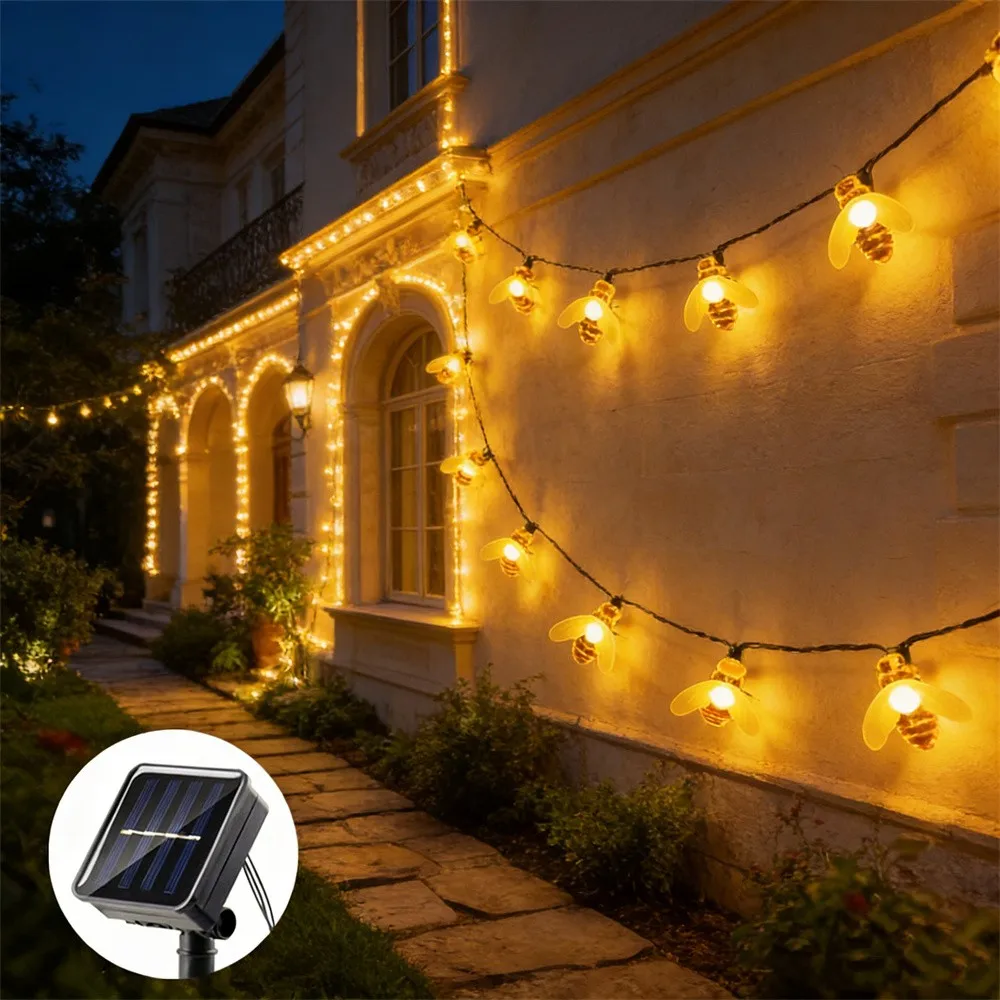 1pc 20/50/100 LED Creative Little Bee String Lights Solar Powered Atmosphere Fairy Lamp Suitable for Bedroom Courtyard Decor
