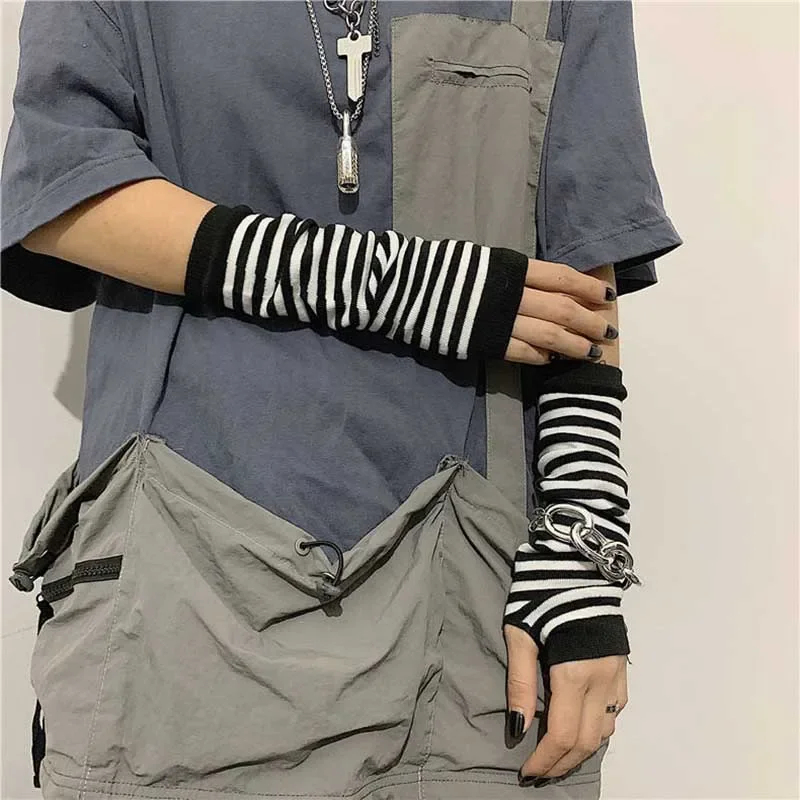 Guantes largos Punk negros sin dedos para mujer y hombre, guantes deportivos para exteriores, manoplas para codo, calentador de brazo elástico fresco, accesorios Y2k