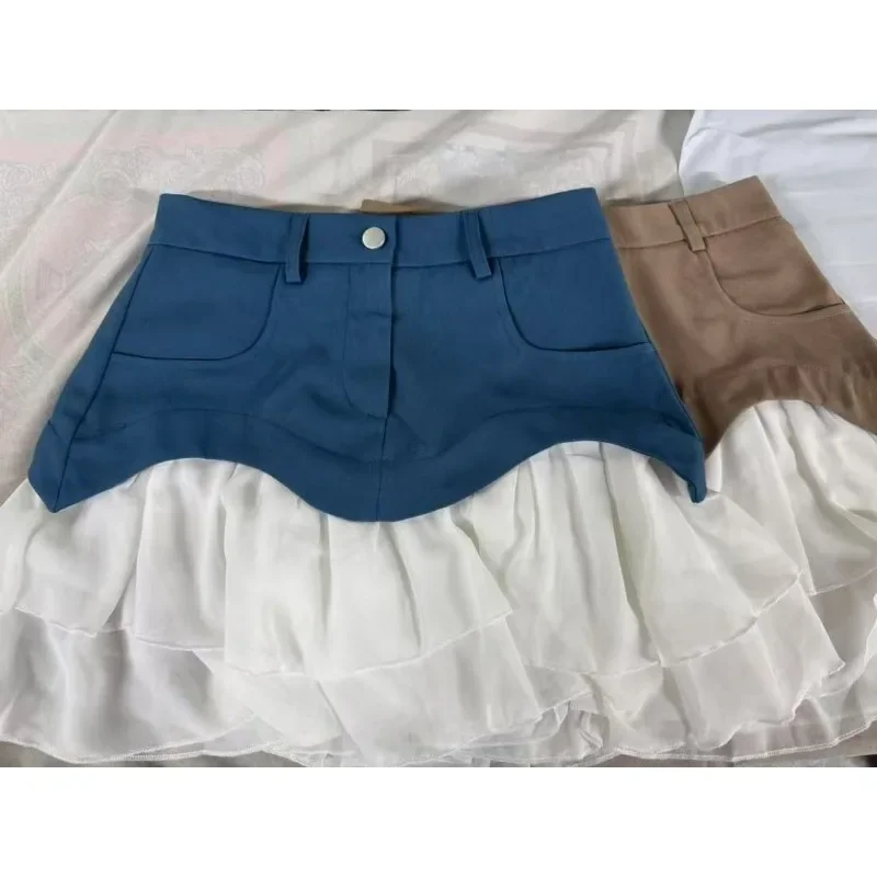 Lotus Leaf Cake Skirt Women's Short Skirt Splicing High Waist Girl Style 2025 Summer New Item
