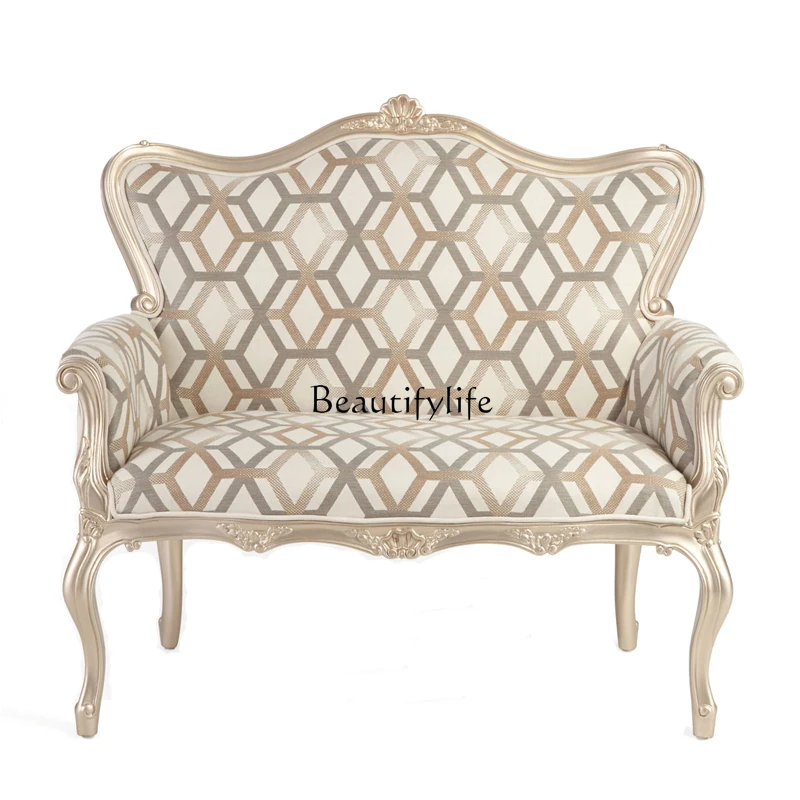 

French neoclassical solid wood carving flower sofa European light luxury outdoor leisure chair