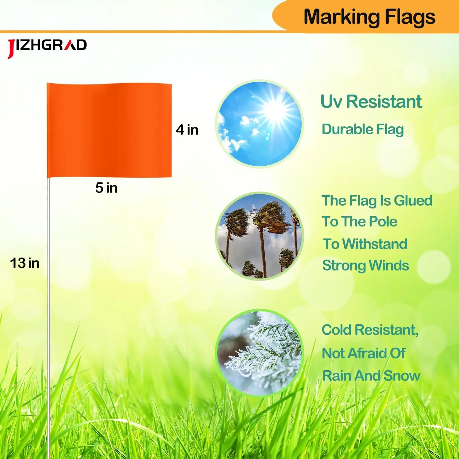 20Pack Orange Marking Flags, 13x4x5 Inch Marker Flags Use for Yard & Lawn, Boundary & Dog Training, Survey Landscape, Sprinkler