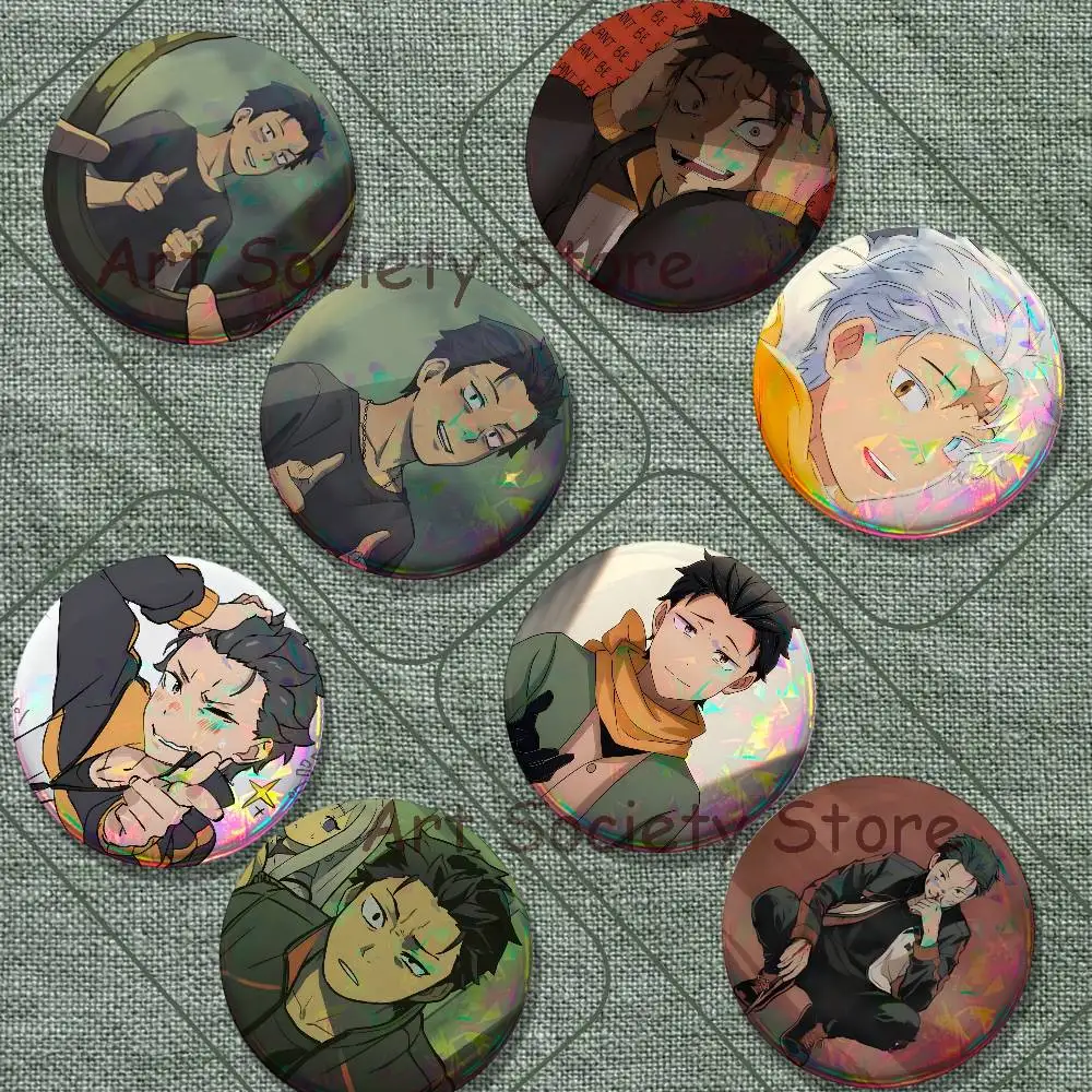 R-Re-Zero Subaru Brooches for Backpack Accessories 25,32,44,58,75mm Round Enamel Pins 2-piece set Cartoon Anime Badge