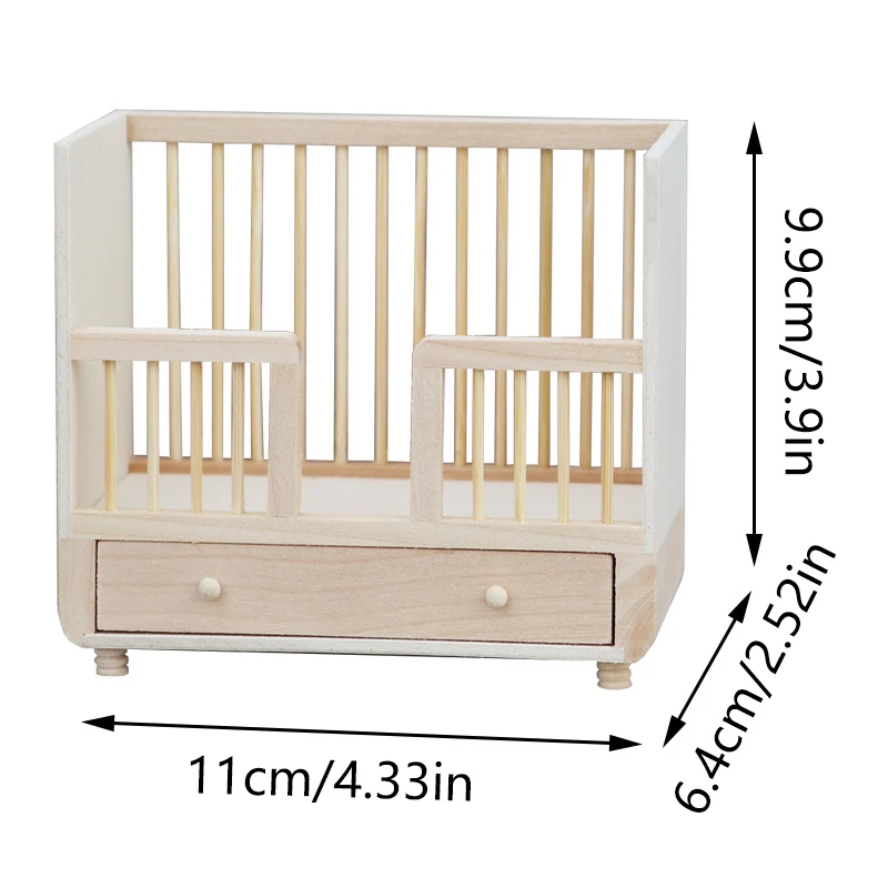 1Pc Poppenhuis Miniatuur Houten Babybedje Wieg Meubels Model 1:12 Poppenhuis Speelhuis Speelgoed Decor Accessoires