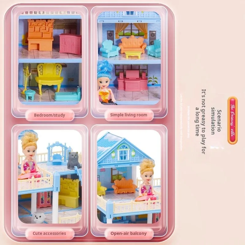 3D DIY Dream Princess Castle Villa Assembly Doll House Set Toy Girl Family Toy Children's Music Doll House Assembly Villa House