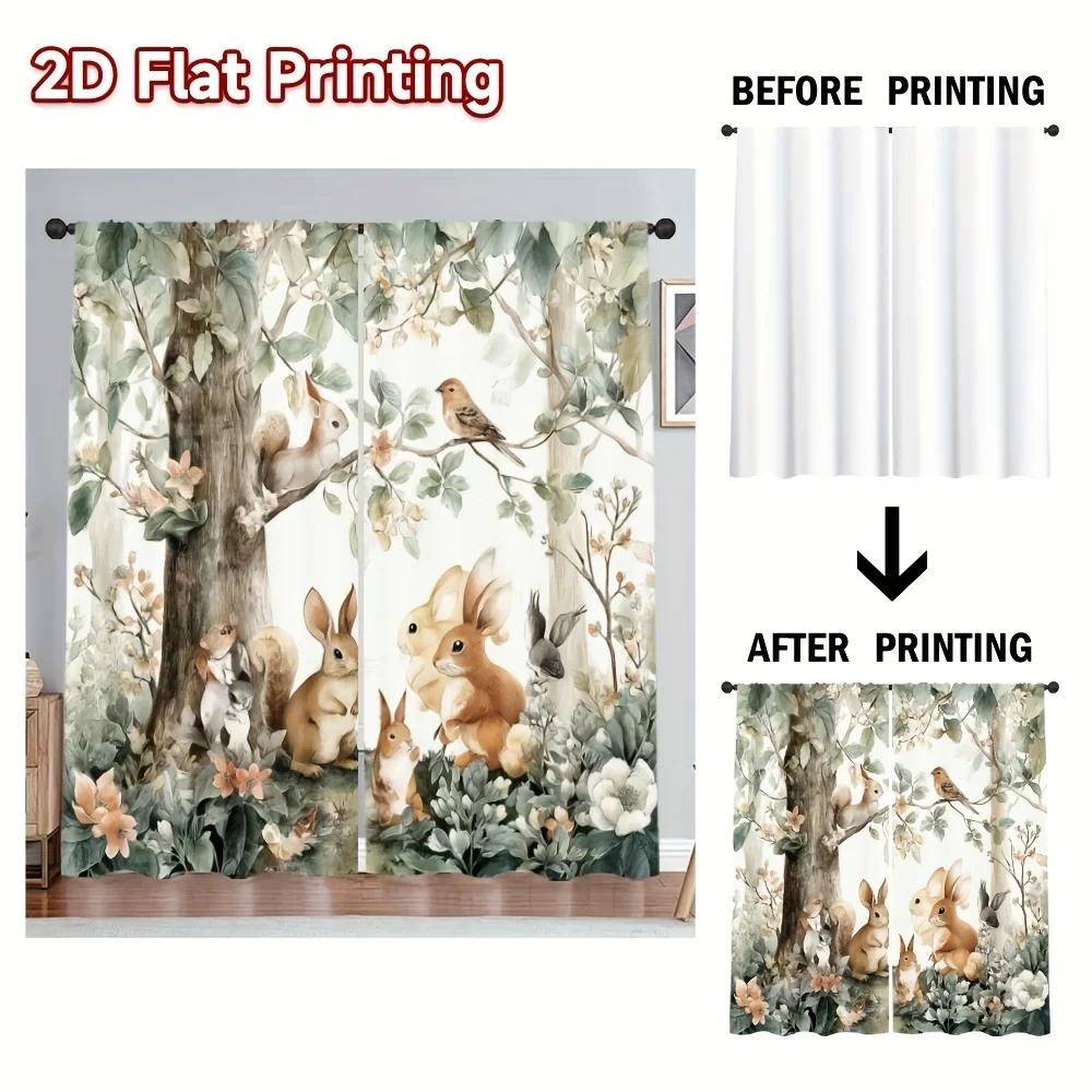 Whimsical Woodland Forest Animal Digital Print Curtains Polyester Drapes for Living Room Home Decor Window Coverings