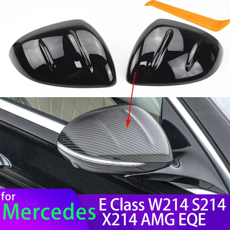 for Mercedes-Benz E-Class E Class W214 S214 X214 EQE V295 AMG 43 53 Black Carbon Look Rear View Mirrors Case Cover Accessories