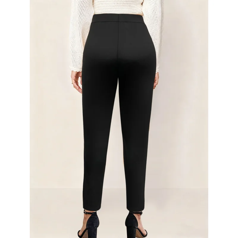 2025 Casual Stretchy Slim Fit Hosen Frauen Solid Black Elastische Taille Abnehmen Büro Atmungsaktive Hose