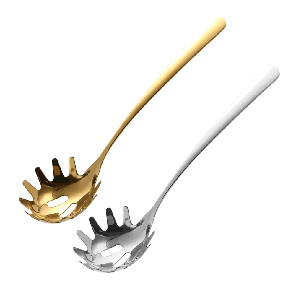 

2 Pcs Stainless Steel Noodle Strainer Spaghetti Spoon Server Multi Purpose Kitchen Utensil Pasta Tongs Fork Strainer