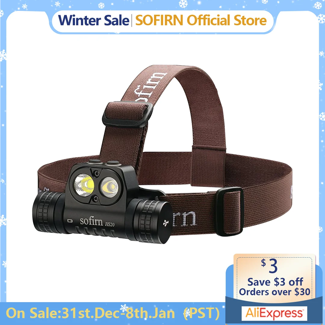 Sofirn HS20 2700lm USB C Rechargeable LED Headlamp 18650 Powerful Headlight with Spotlight&Floodlight Dual Switch Indicator