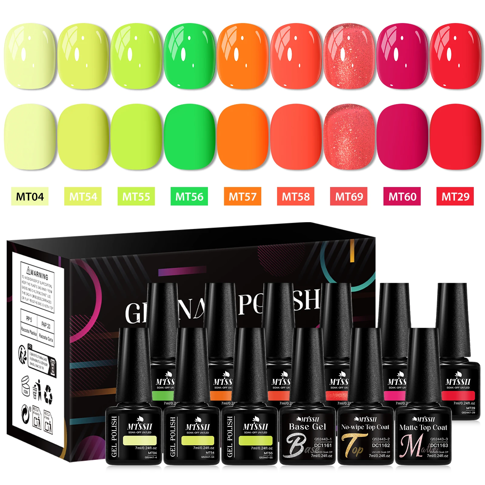 12 pz Gel Smalto Set HEMA Libero 7 ml Glitter Semi Permanente Soak Off Gel UV Vernice Base Top Coat Manicure Unghie Forniture FAI DA TE