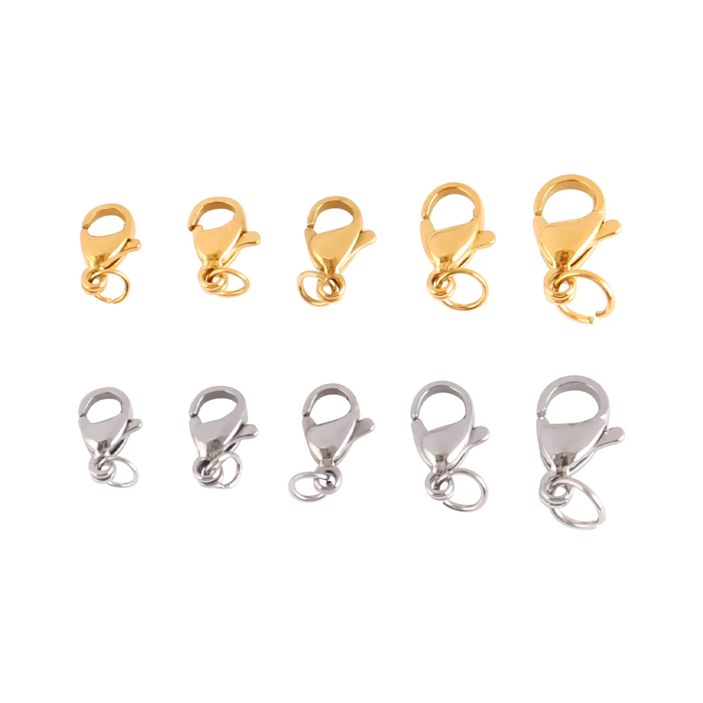 30pcs/lot DIY Stainless Steel Lobster Clasps for Jewelry Making Supplies 9 10 11 12 13mm Gold Clasps Connectors Jewelry Findings