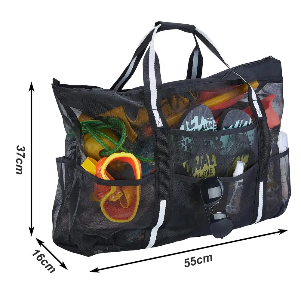 Summer Beach Bag For Toys Extra Large Capacity Mesh Tote Bag Multi-Pocket Outdoor Traveling Portable Zipper Mesh Handbag for Gym