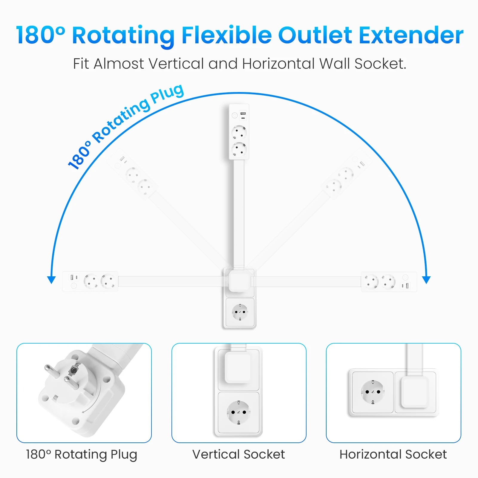 Electrical Wall Plug Rotates Electrical Outlet Extender Adjustable Length Power Outlet Extender Power Socket for NightStand Sofa