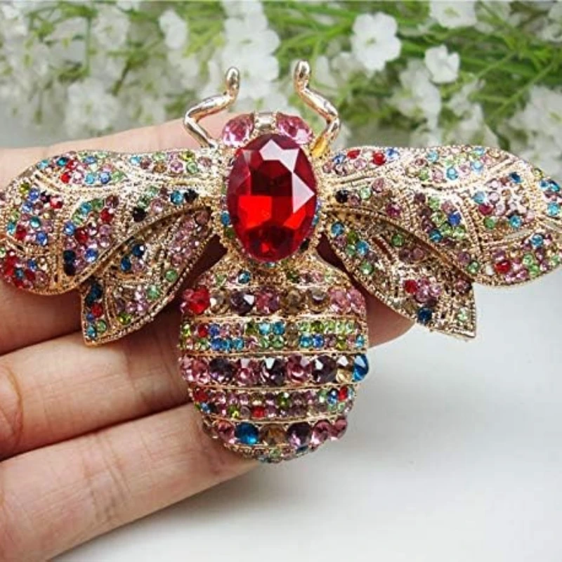Luxe grote vintage dames meisjes kristallen bij broche speld mode elegante dame prachtige insecten strass badges cadeau's