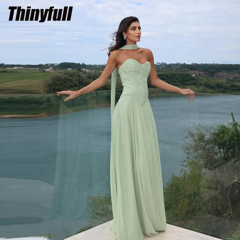 

Thinyfull Chiffon A-line Prom Dress Sweetheart Sleeveless Pleats Holiday Style Dress 2026 Long Gown Robe De Soirée Customized