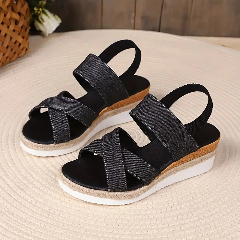 Wedge Sandals Women 2024 Summer New Fashion Shoes for Women Casual Non-slip Peep Toe Platform Buckle Elegant Sandals Female