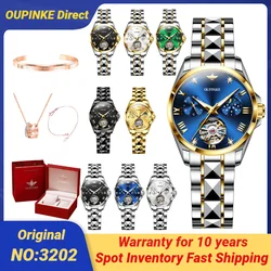 OUPINKE-reloj mecánico de lujo para mujer, cronógrafo de pulsera automático suizo, resistente al agua, con esqueleto de fase lunar, 3202