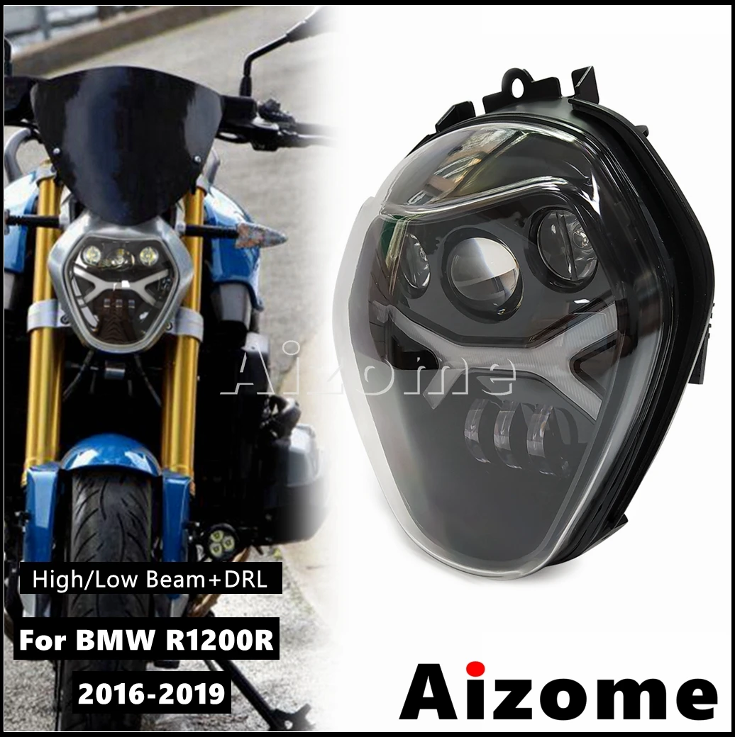 

12V Waterproof IP67 LED Headlight Motorcycle Hi /Lo Beam Angel Eye DRL Headlamp For BMW R1200R Head Light Assembly Kit 2016-2019