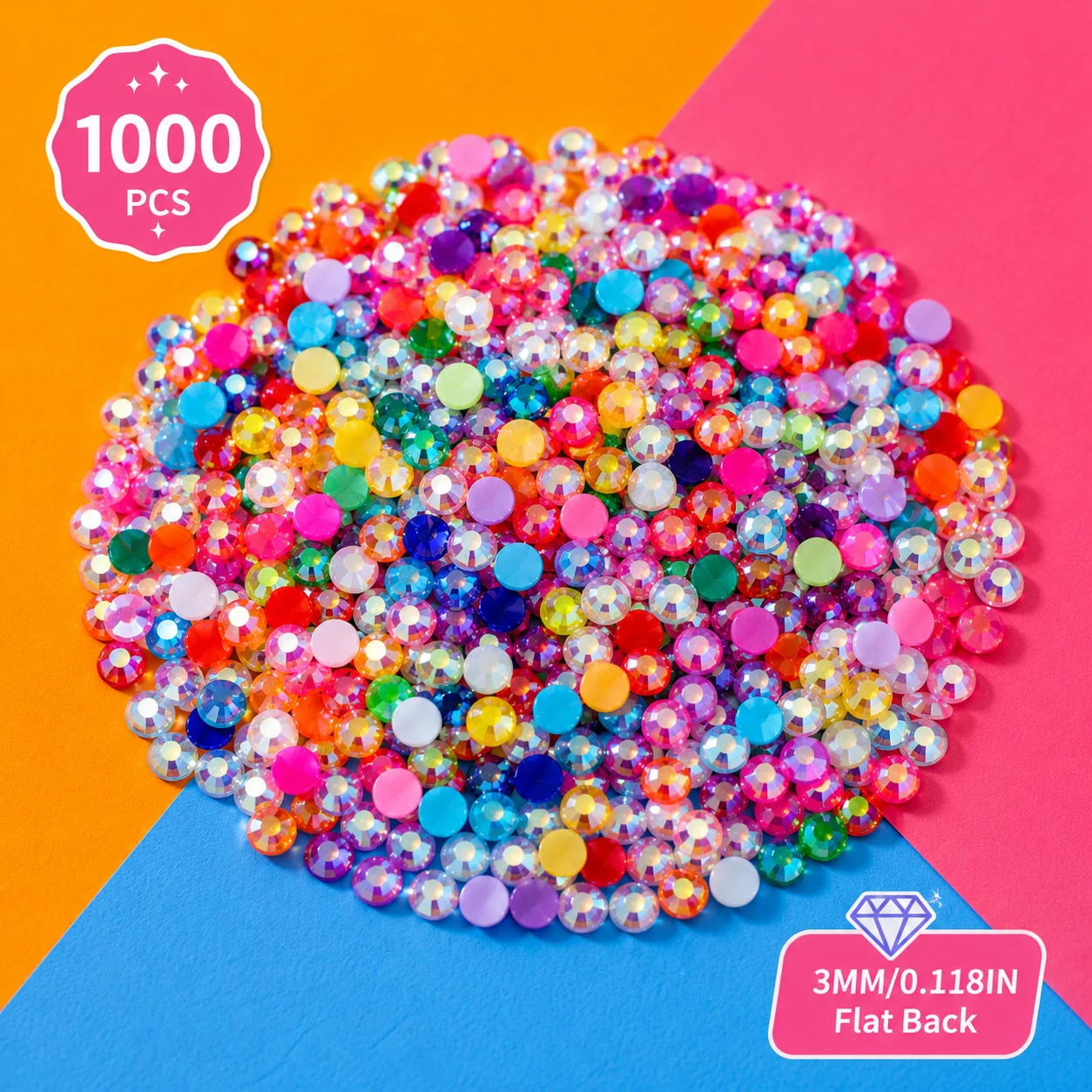 1000pcs Start Order Bulk 24 Color 3mm Non Hot Fix AB Rhinestones Flat Back Jelly Crystal For Nail DIY Craft Wholesale Supplies