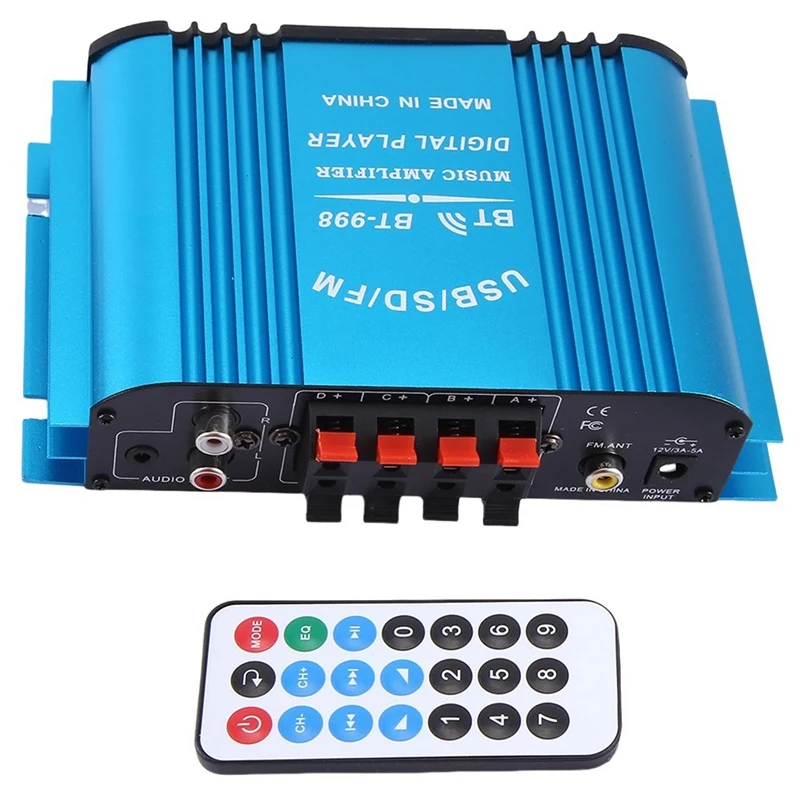 

Hifi Sound Amplifier Digital 4 Channel Audio Amplifier Bluetooth Karaoke Player FM Radio Support Remote Control Blue Durable