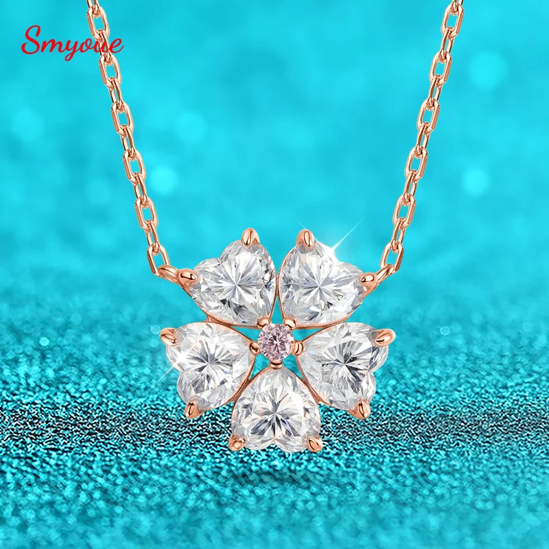 

Smyoue 5*5mm Heart Cut Certified Moissanite Necklace Pendant 18k Plated Girls Wedding Jewelry 100% Real 925 Pure Silver Chain