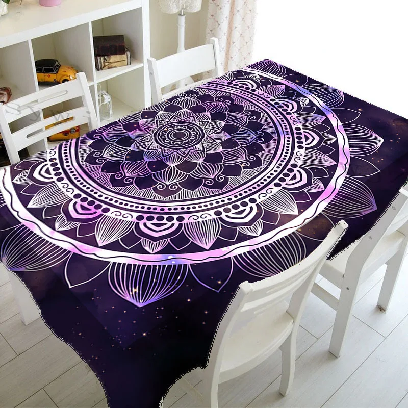 Psychedelic Mandala Stain Resistant Tablecloth Mandala Pattern Rectangular Table Mat Kitchen Holiday Party Decor Tablecloth