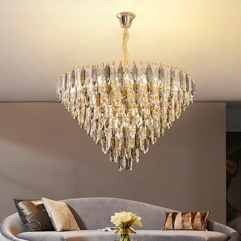 Luz de suelo superior, candelabro de cristal de lujo, ambiente moderno y sencillo, lámpara principal redonda para sala de estar, lámparas para escalera y villa