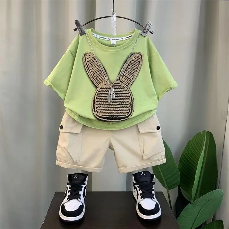 Cartoon Short Sleeve T-Shirt Tops+Shorts 2PCS Baby Boys Summer Clothes Korean New Kids 1 2 3 4 5 6 7 8 Years Olc Sport Outfits