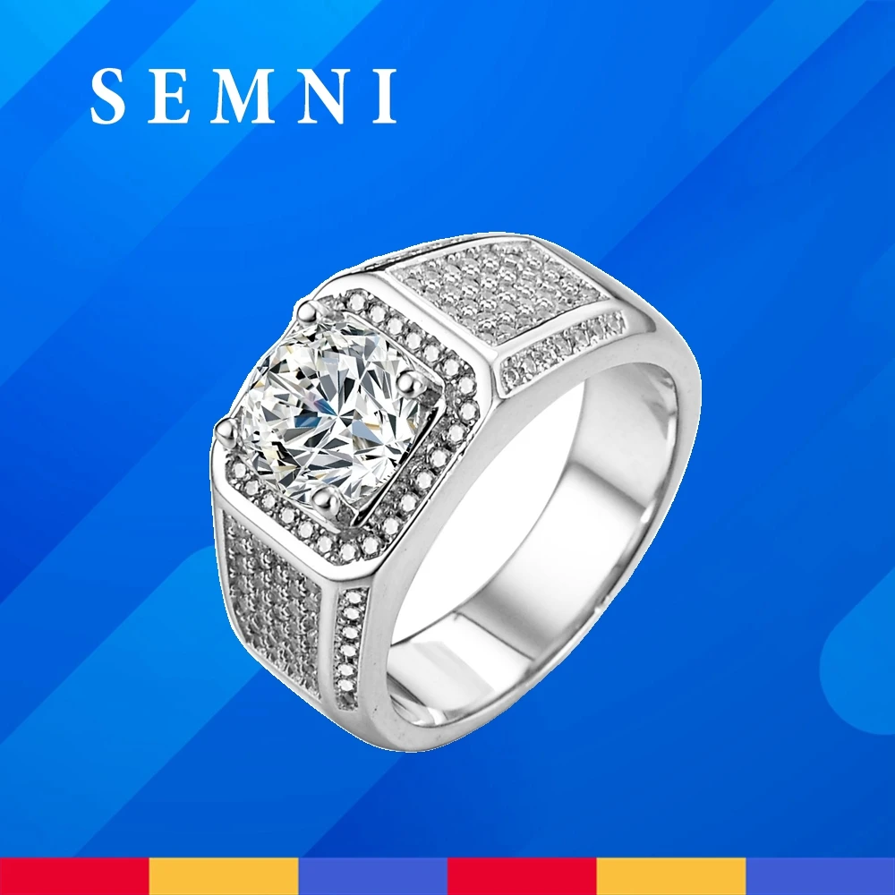 

SEMNI 5.0ct 2.0ct Moissanite Diamond Square Ring for Men 925 Sterling Silver Powerful Band Men's Gift Husband Father Boyfriend