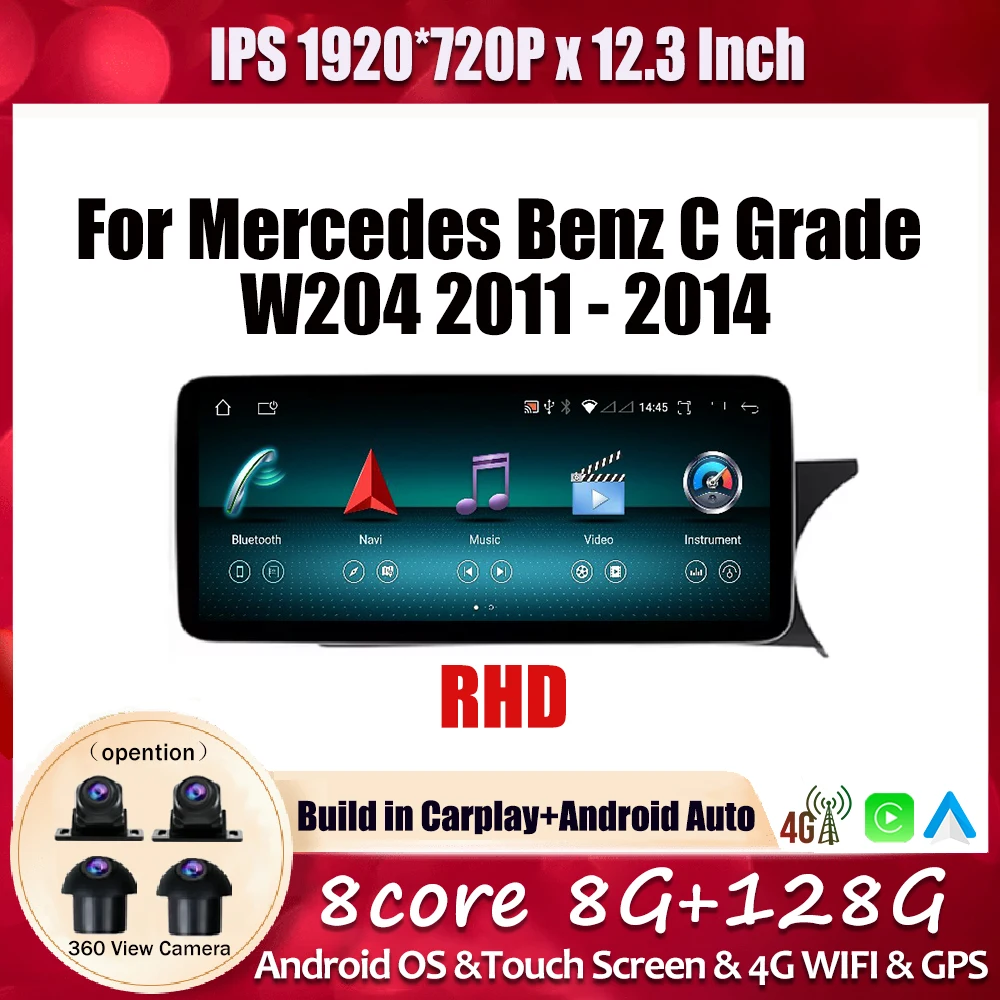 

12.3 Inch NTG 4.5 Android OS For Mercedes Benz C Grade W204 2011-2014 Right Hand Drive GPS Navigation Car Radio Tools 4G wifi