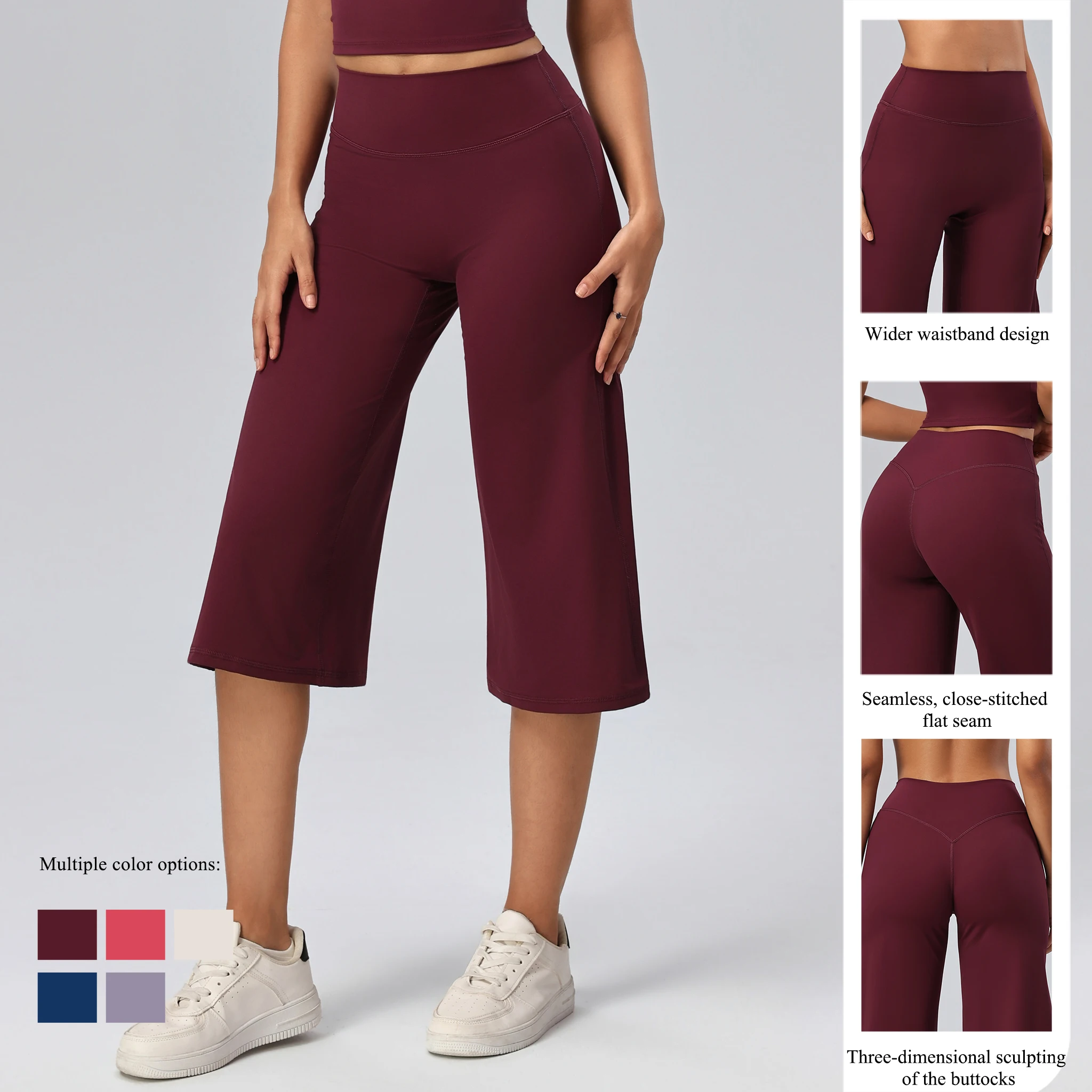 Hearuisavy Women Sports Capri Pants High Waist 3/4 Length Wide Leg Comfortable Fit Yoga Pants Workout Pants Gym Fitness Capris