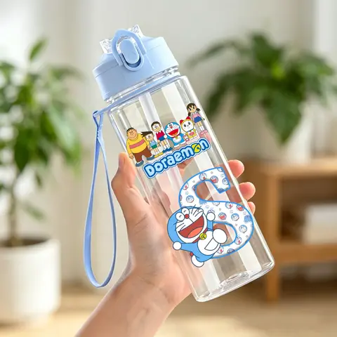 Doraemons Water Bottle with Straw Boys Girls Cute 900ml Cup Kids Outdoor Sports Large Capacity Kettle Children Plastic Mug Gift