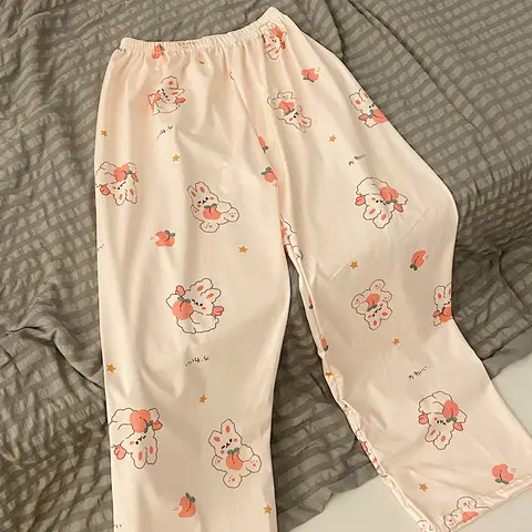 Plus Size Pajama Pants Women Cartoon Cute Pink Bunny Style Pants Spring Summer Student Home Loose Casual Pants Sleeping Pants