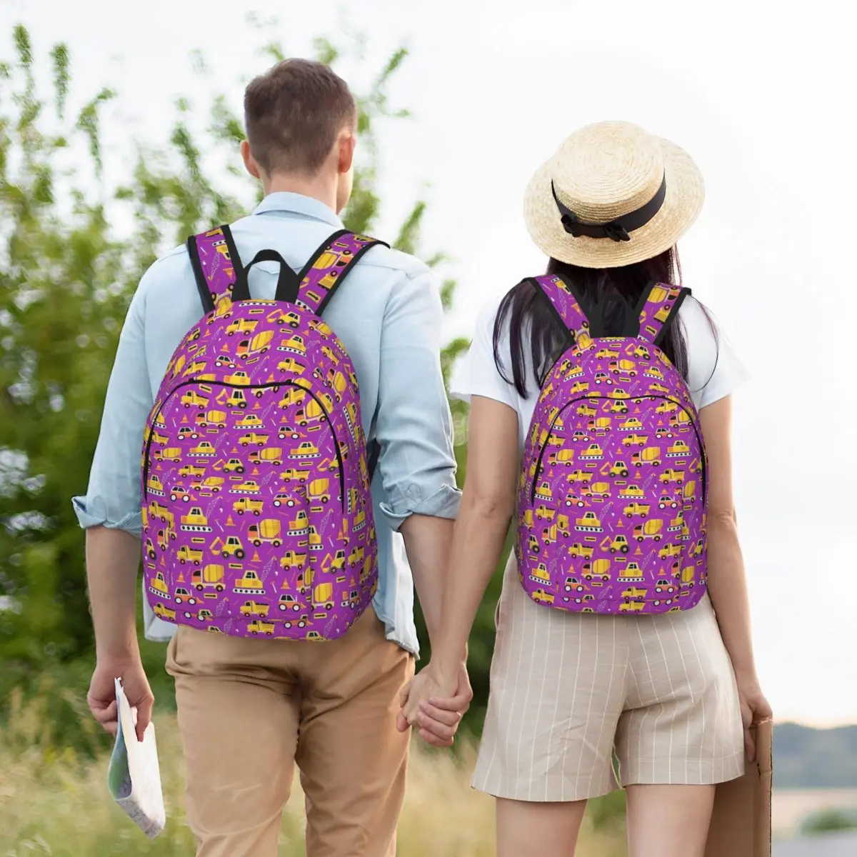 Bau LKW auf hell lila Rucksack Kinder Schüler Schule Buch Taschen Leinwand Tages rucksack Vorschule Primär tasche mit Tasche