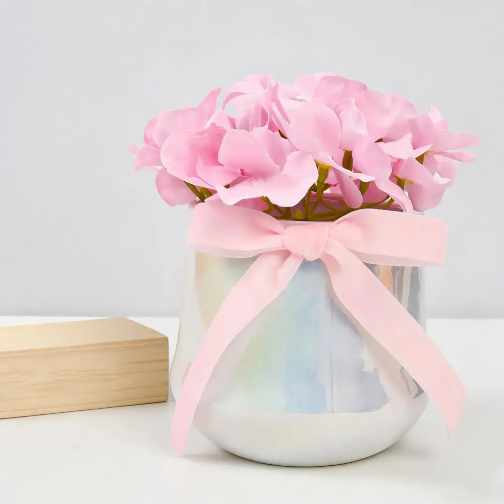 

Artificial Flower in Ceramic Vase with Silk Bow Soft Desktop Realistic Faux Flower Arrangement Fake Flowers Home Decoration