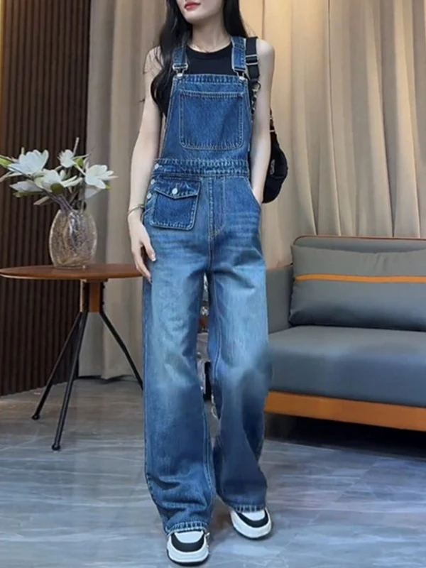

plus Size Women's Denim Overalls Pear Shape Slimming Workwear Straight Leg High Waist Jeans Fabric Street Style Spring Summer