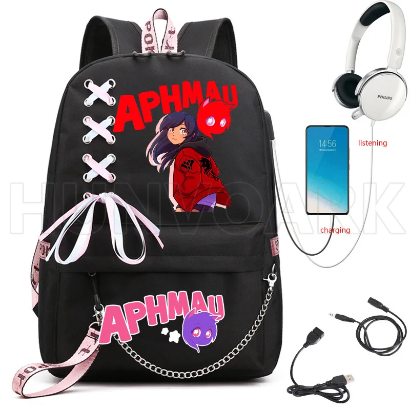 Aphmau Backpack Usb Charging Laptop Backpacks Male Female Ribbion Waterproof School Bags High School Bag For Teenage Mochilas