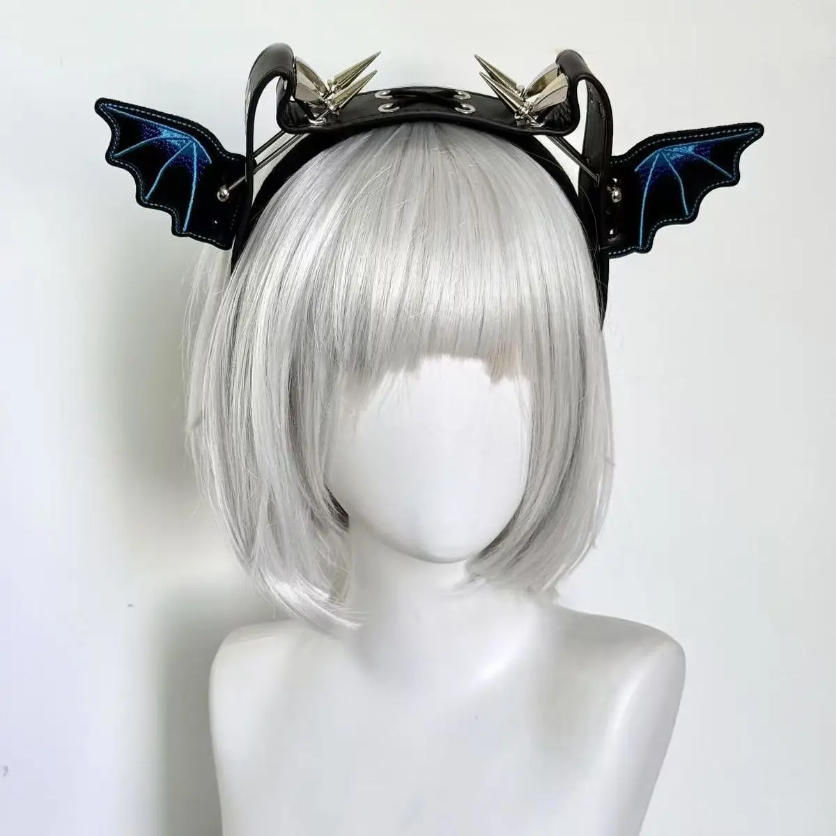 하라주쿠 고딕 펑크 악마 날개 헤어 후프 리벳 가죽 KC 헤드밴드 여성 Y2K 소녀 펑크 스타일 할로윈 코스프레 액세서리