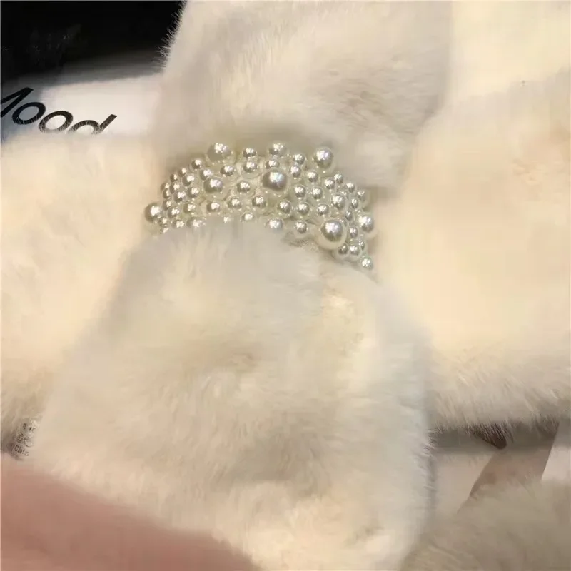 وشاح نسائي للخريف والشتاء دافئ متعدد الاستخدامات لحماية الرقبة غطاء للرقبة شتوي من أرنب قضاعة صناعي من القطيفة وشاح منقط