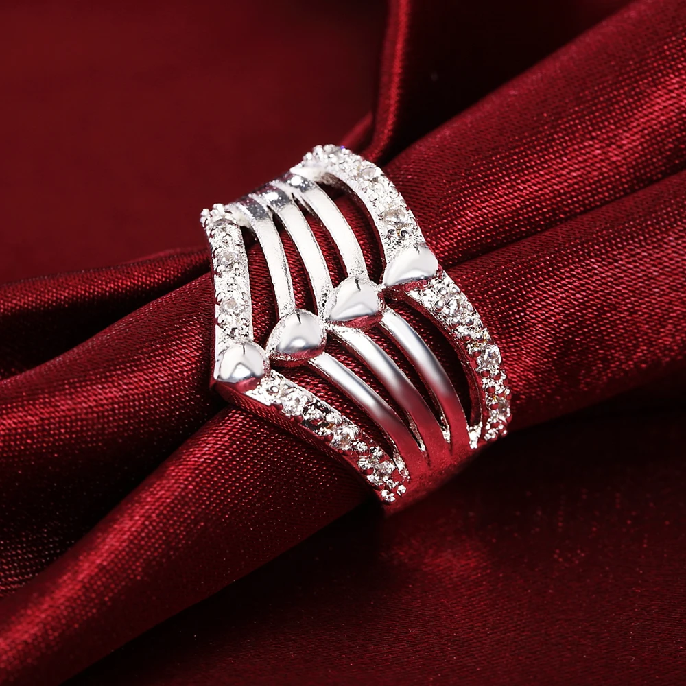 Anillos geométricos anchos de cristal fino para mujer, Plata de Ley 925, accesorios de boda para fiesta, joyería de lujo, regalos de navidad