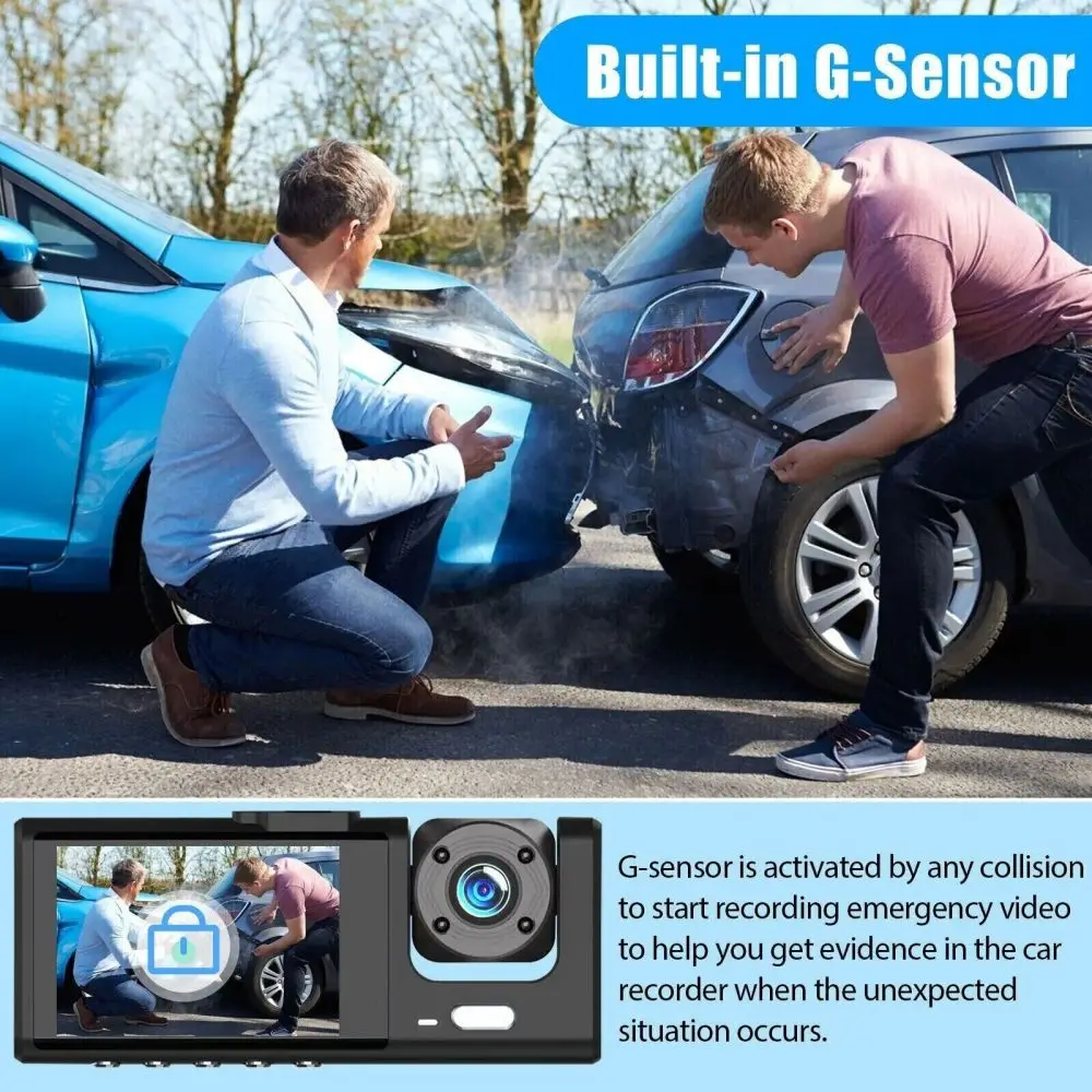 Cámara de salpicadero con 3 lentes para coche, videocámara Dvr con WIFI, grabadora de vídeo de 2 pulgadas, cámara de visión trasera para vehículo, caja negra, accesorio para coche, 1080P