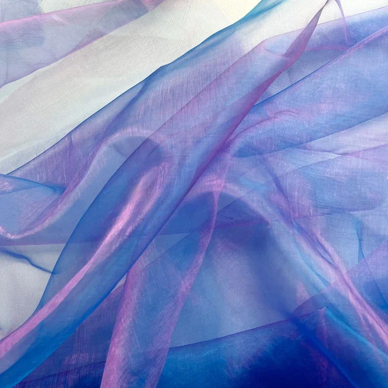 Blue Purple Iridescent Water Light Organza Gradient Laser Mesh Fabric Is Quite Wide Sheer Dress Clothing Designer Fabric