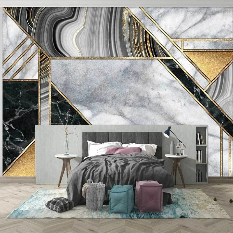 

Custom 3D Modern Marbled Light Luxury Geometry Mural TV Background Wallpaper For Bedroom Walls Papel De Parede Tapety Art Poster