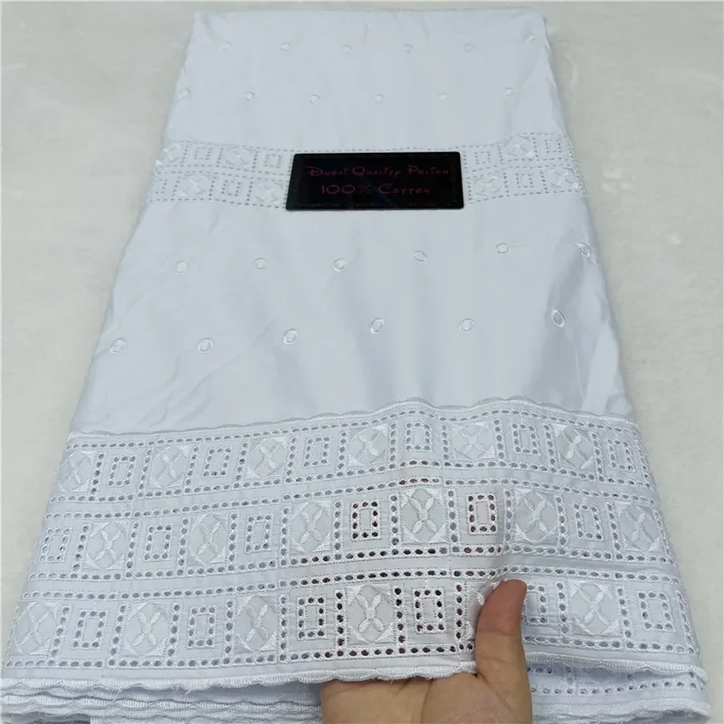 

5 Yards Nigerian 100% Cotton Polish Satin Embroidery Fabric High Quality Swiss Voile Lace Material For Men Dubai Style 12L291502