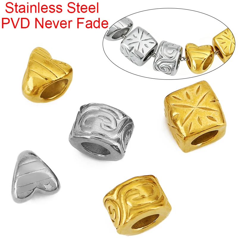 

5pcs 9mm Stainless Steel Big Large Hole Necklace Beads PVD Never Fade Heart Spacer Beads Bracelet Findings For Jewelry Making